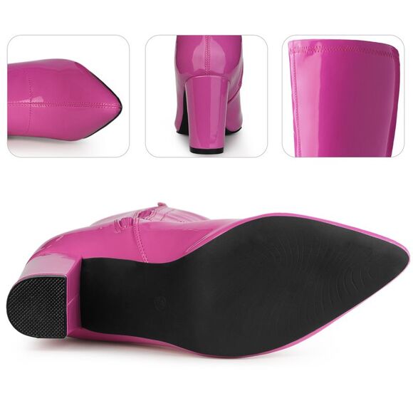 GoGo Boot Patent Leather Chunky Heels Hot Pink Knee High Boots - Picture 6 of 6